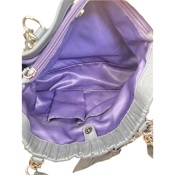 Coach Ashley Ruched Leather Satchel Gray Chain Shoulder Bag - Picture 14 of 15